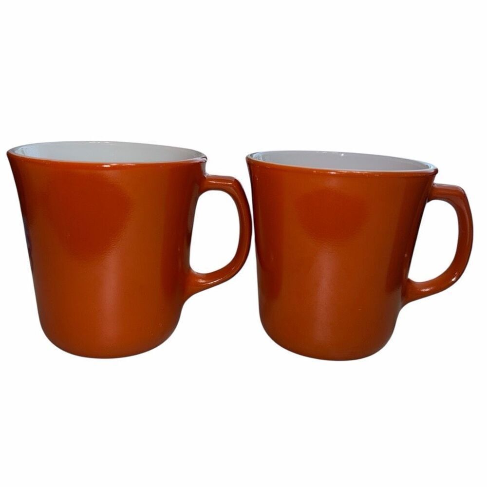 Vintage Corning Burnt Orange Milk Glass Coffee Mugs Set of 2 | Retro 1970s Brown
